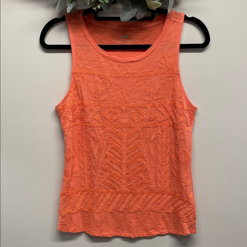 NWOT Bob Timberlake Coral Sleeveless Embroidered Cotton Tank Top S